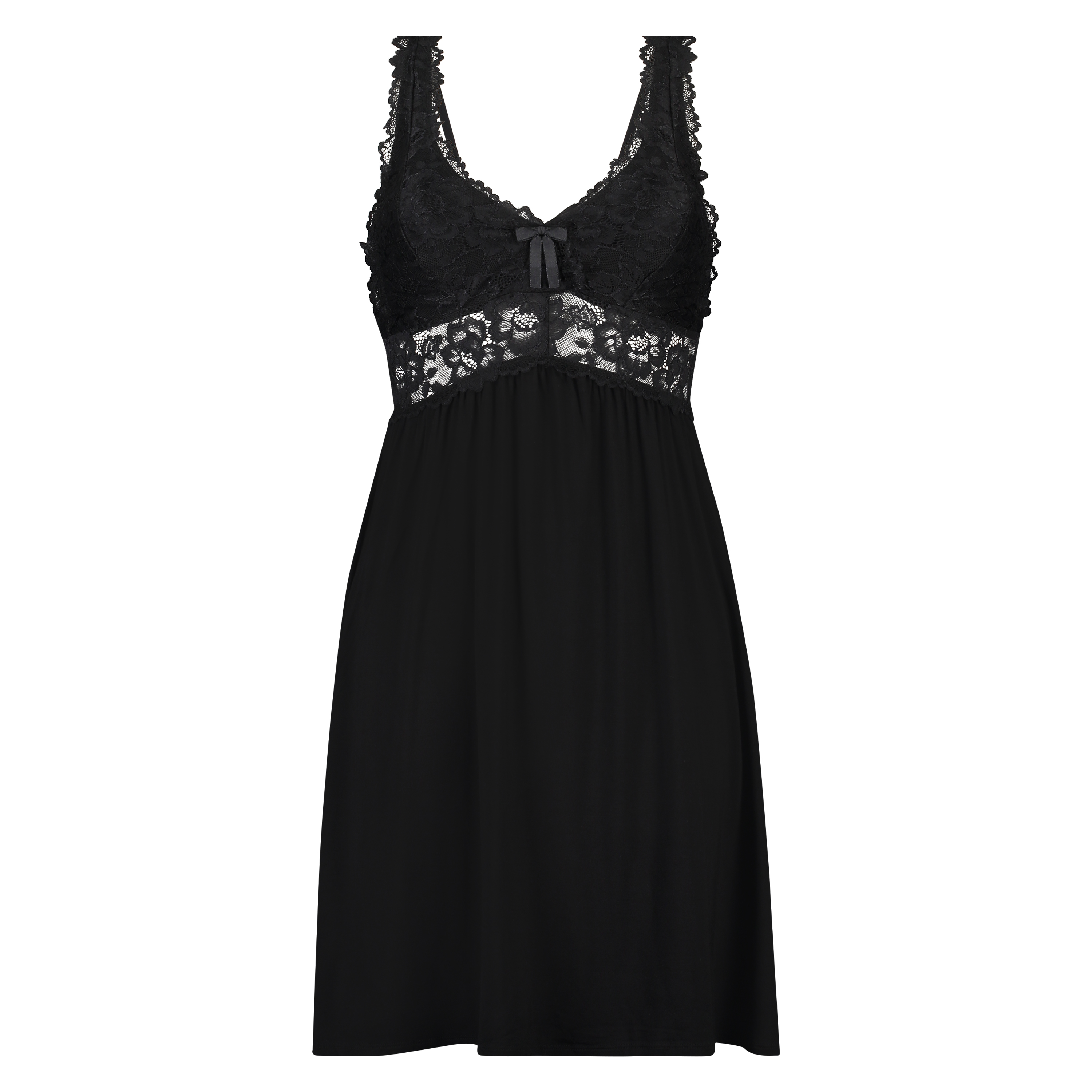 Slipdress Modal Lace mit Spitze, Schwarz, main